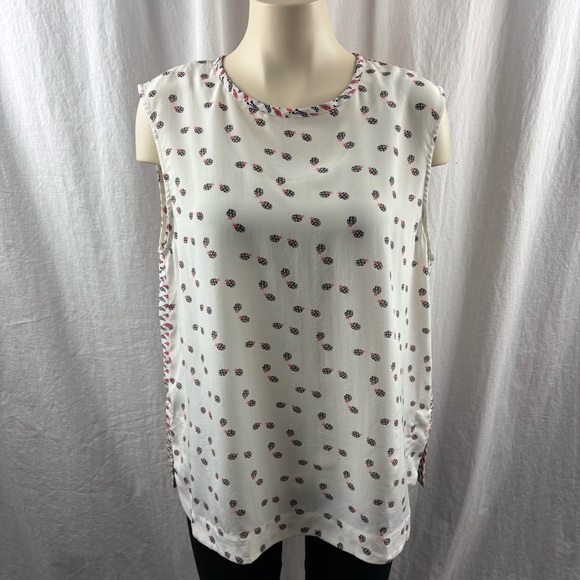 Equipment 100% Silk Sleeveless Blouse with Ladybug and Turtle Print L - Picture 3 of 10